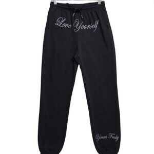 Yours Truly by Phora Embroidered “Love Yourself” Joggers | Black | M